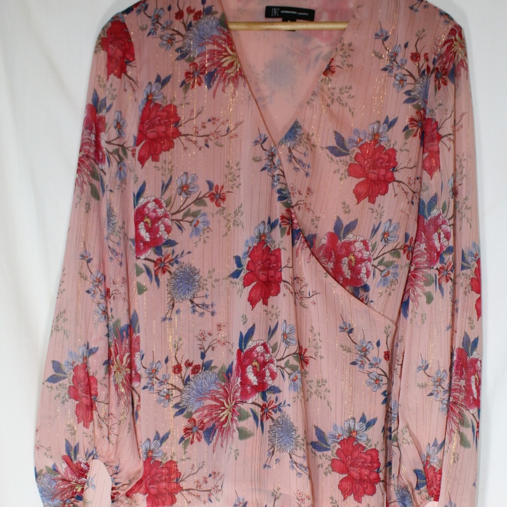 INC Pink Floral Chiffon Blouse
